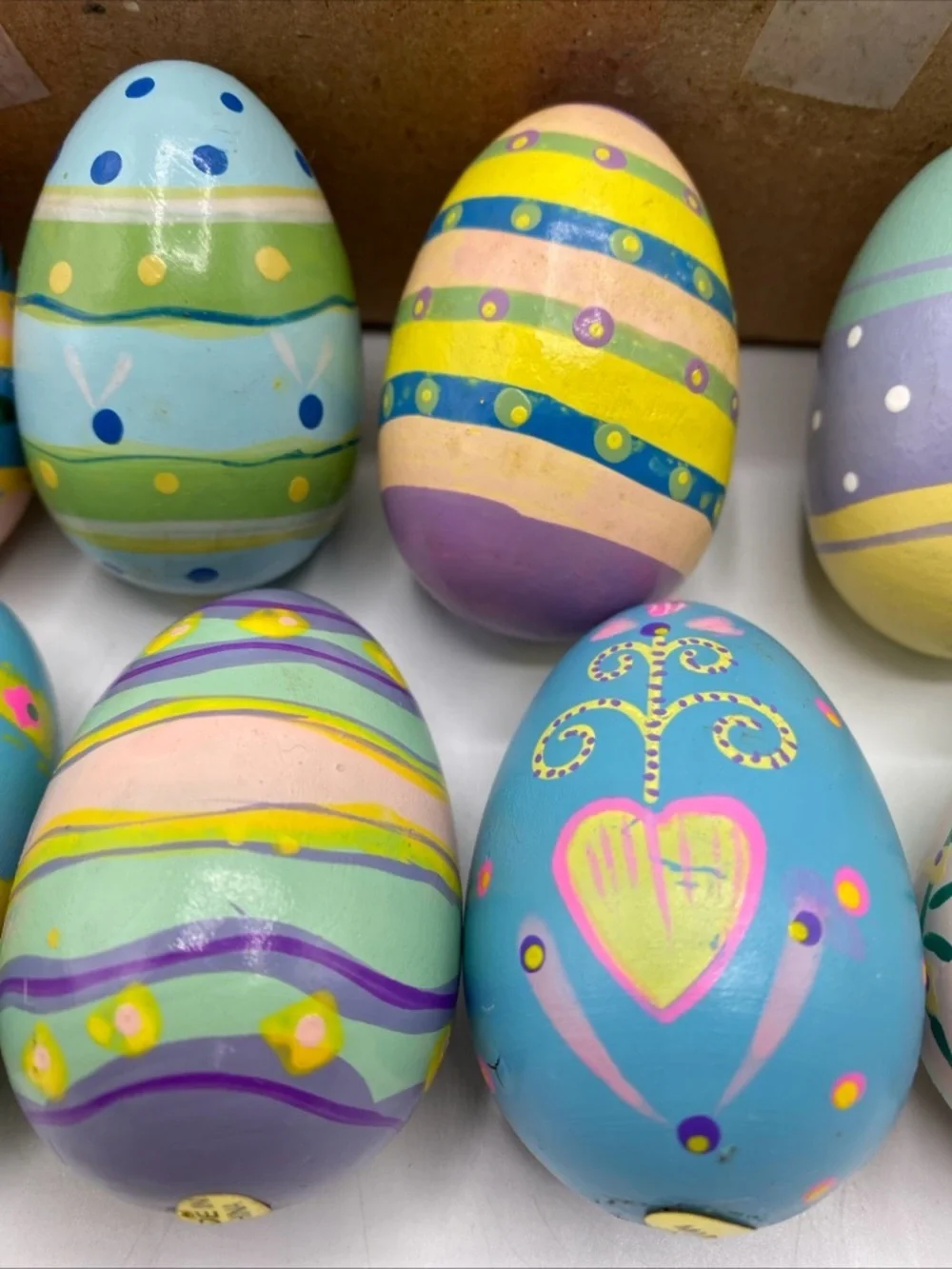 Vintage Lillian Vernon Hand Painted Wooden Easter Eggs Set Of 11 Cottage Core